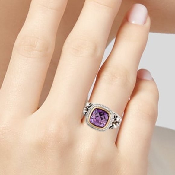 CHARLES KRYPELL DIAMOND 18K YELLOW GOLD & STERLING SILVER AMETHYST RING - Picture 8 of 8